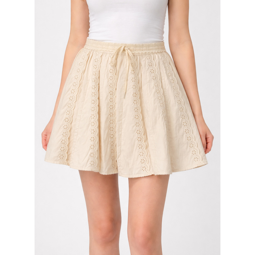 Vintage Betsey Johnson Skirt Womens 4 Cream Eyelet Mini Cottage Twee Coquette